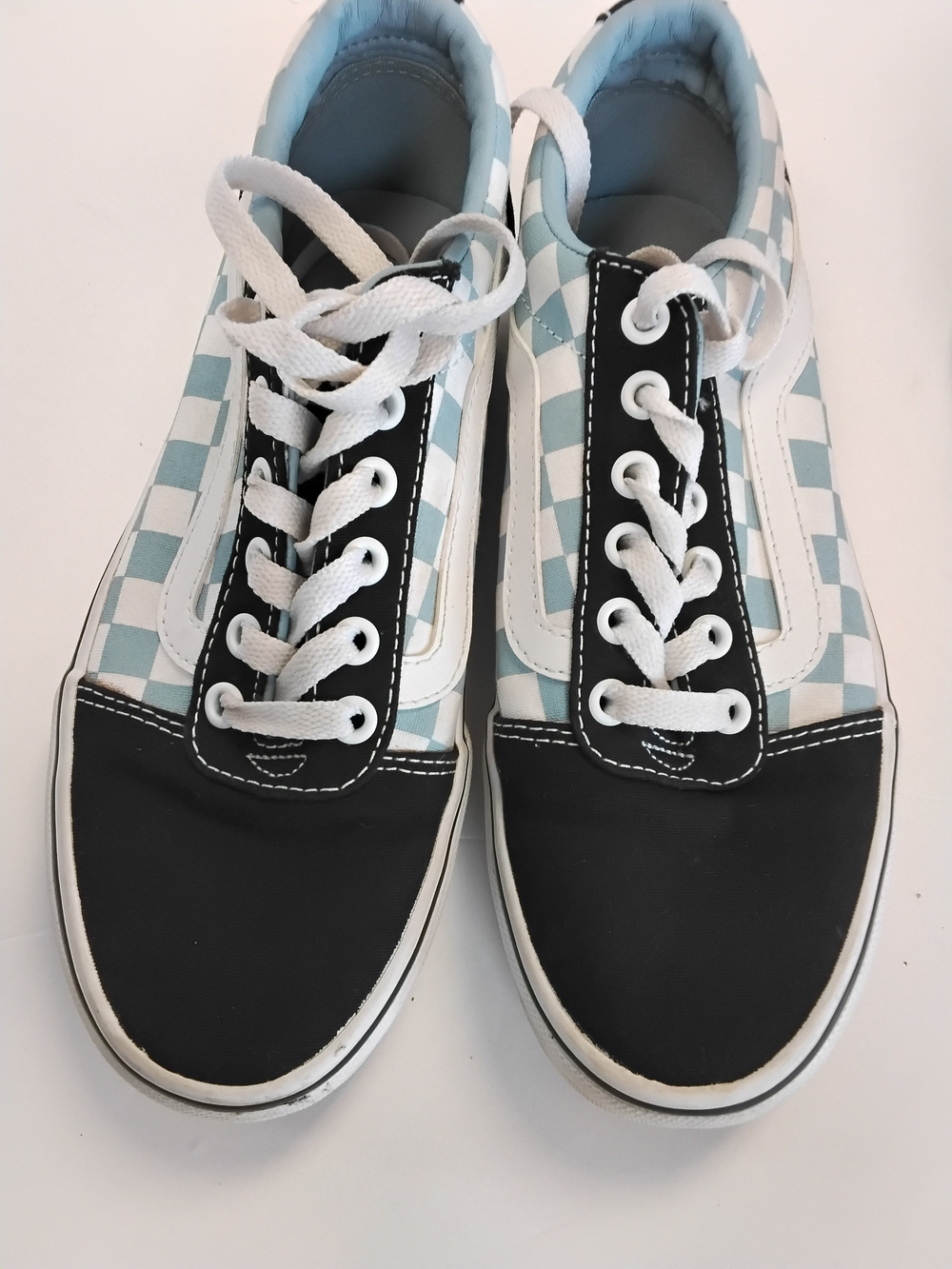 Vans W/7 Checkerboard Low Top Sneakers in Black, White & Light Blue
